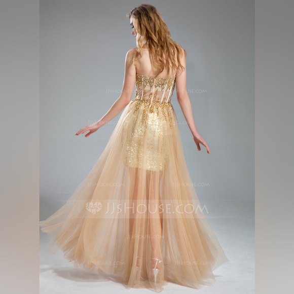 JJs house A-line Sweetheart Floor-Length Tulle Sequin Prom Dresses With Beading - Picture 11 of 16